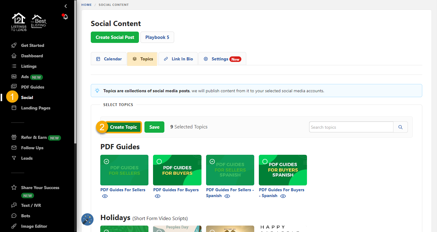 Topics - Create Topic – Listings-to-Leads