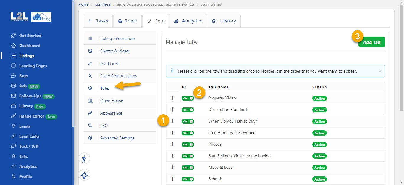 Tabs – Listings-to-Leads