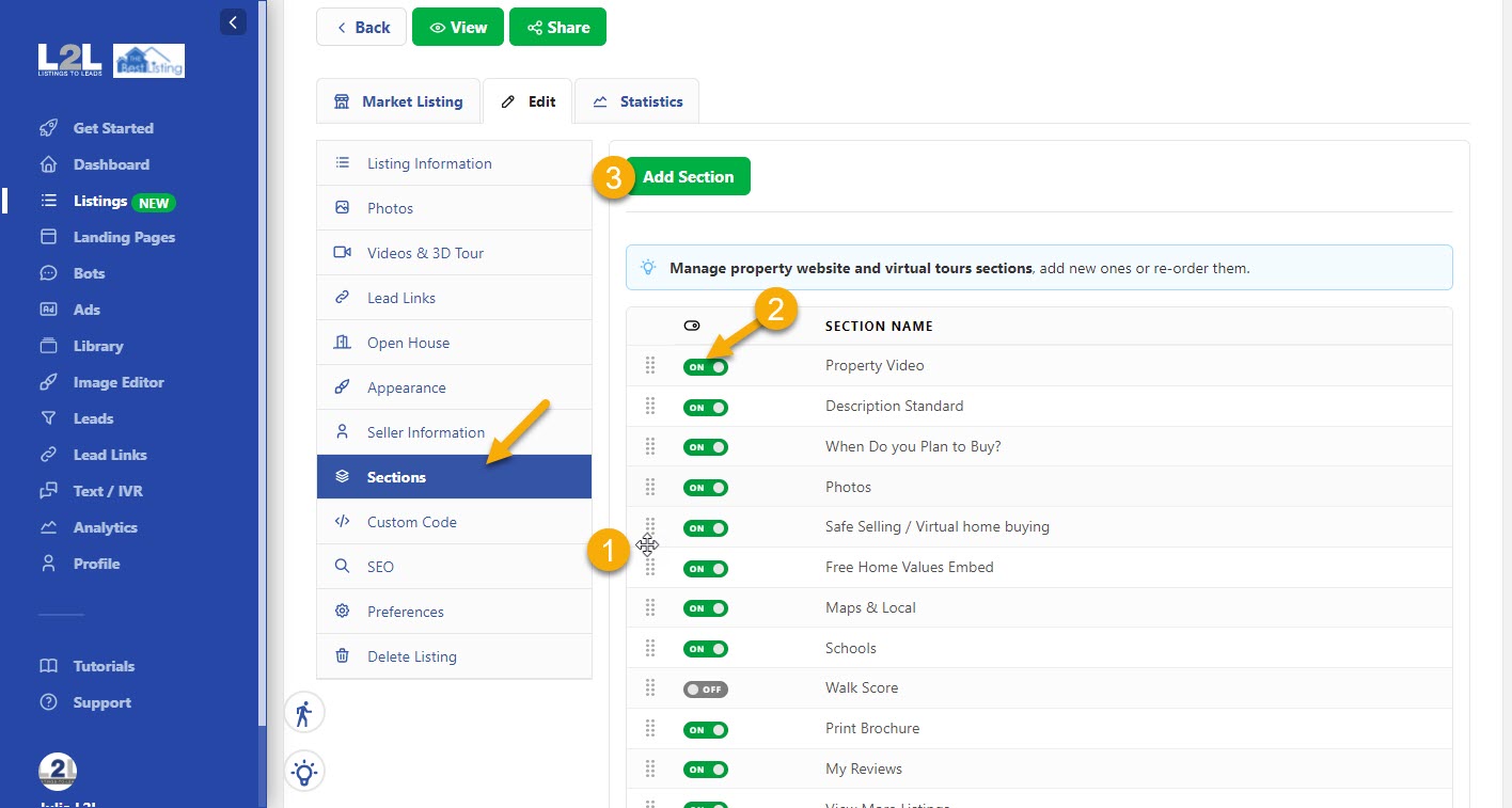 Sections – Listings-to-leads