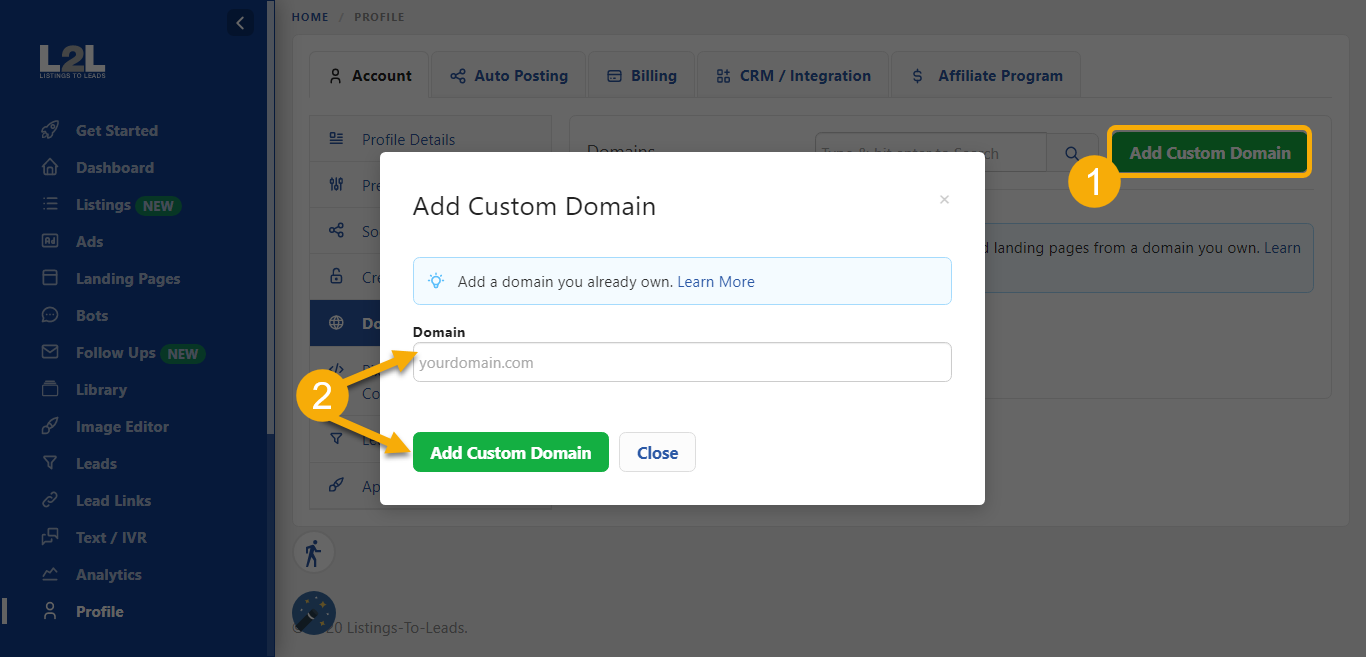 Domains How To Add Custom Domains ListingstoLeads